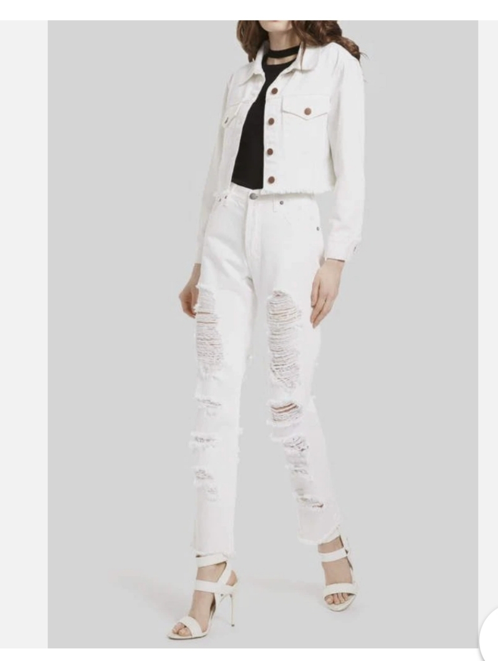 Alice + Olivia White Distressed High-Rise Jeans